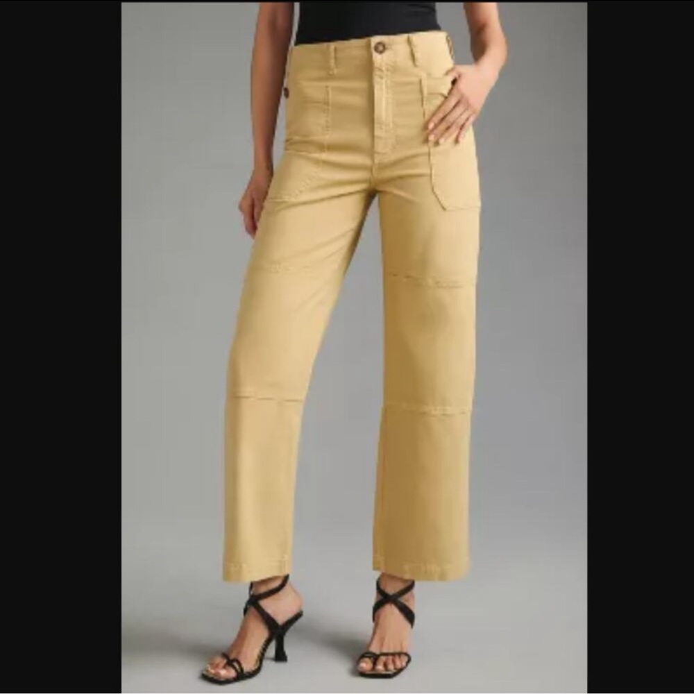 FRAME Washed Oversized Pocket Utility Pants Straight Leg High Waist Size 28 Tan